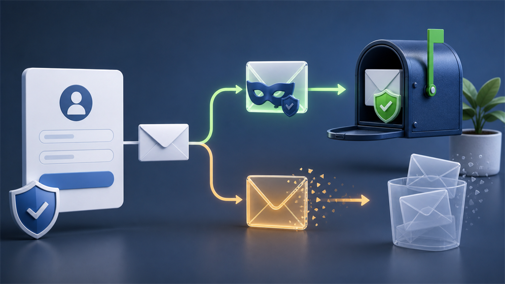 Illustration comparing email alias forwarding with a separate temporary inbox