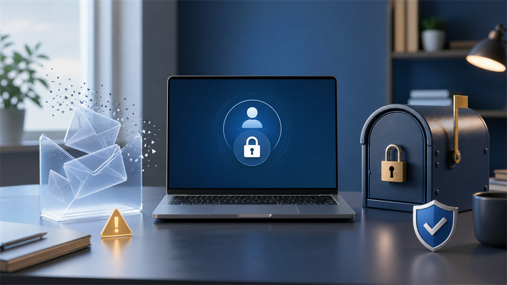 Illustration showing a fragile disposable inbox beside a secured permanent mailbox for account recovery